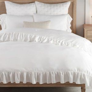 Pottery Barn White Tencel Ruffle Duvet Cover KING